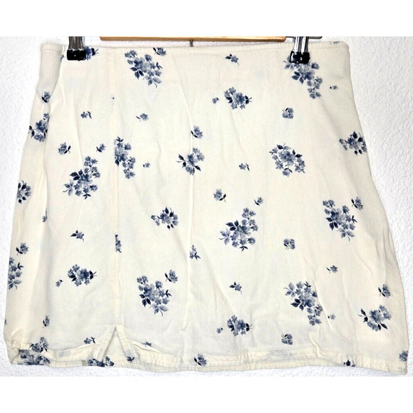 American Eagle Womens Mini Skirt Medium Ivory Blue Ditsy Floral Cotton Blend Y2K - Picture 1 of 8